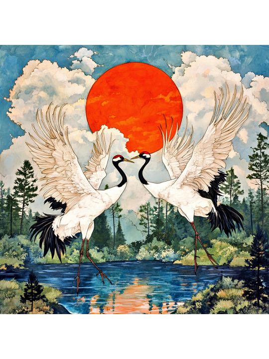 Алмазная мозаика без подрамника «Журавли» 40x40 см, 30 цветов