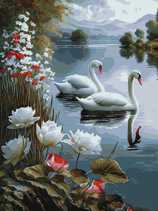 Картина по номерам без подрамника «Лебеди» 80x60 см