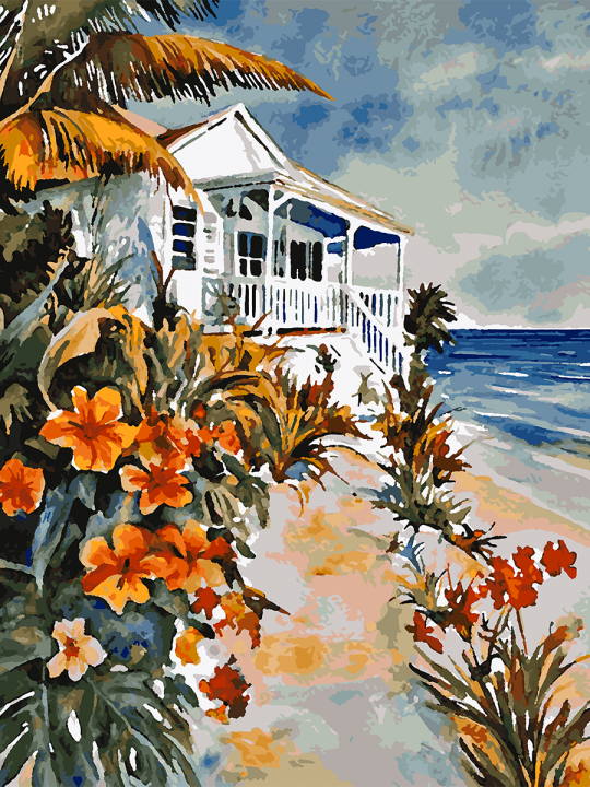 Картина по номерам без подрамника «Домик у моря» 80x60 см