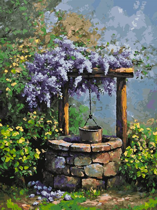 Картина по номерам без подрамника «Колодец» 70x50 см