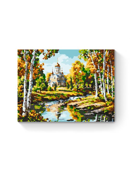 Картина по номерам на подрамнике «Храм у реки» 40x30 см