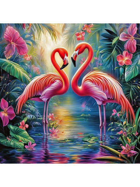 Алмазная мозаика без подрамника «Фламинго» 40x40 см