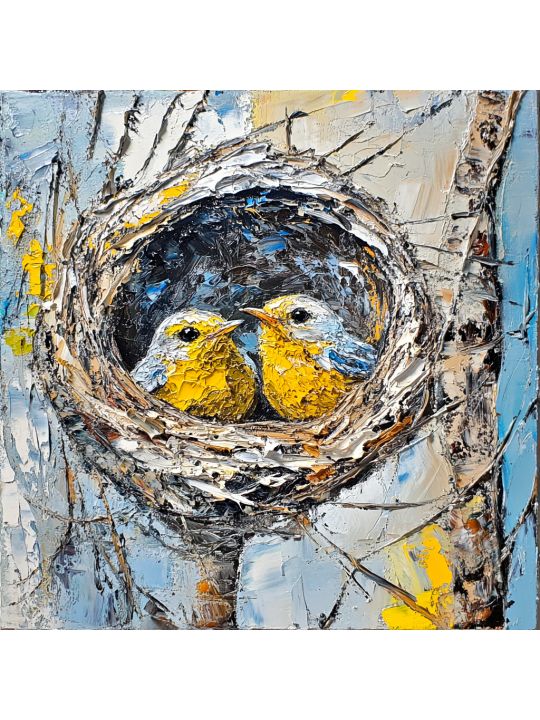 Алмазная мозаика без подрамника «Птенцы» 50x50 см