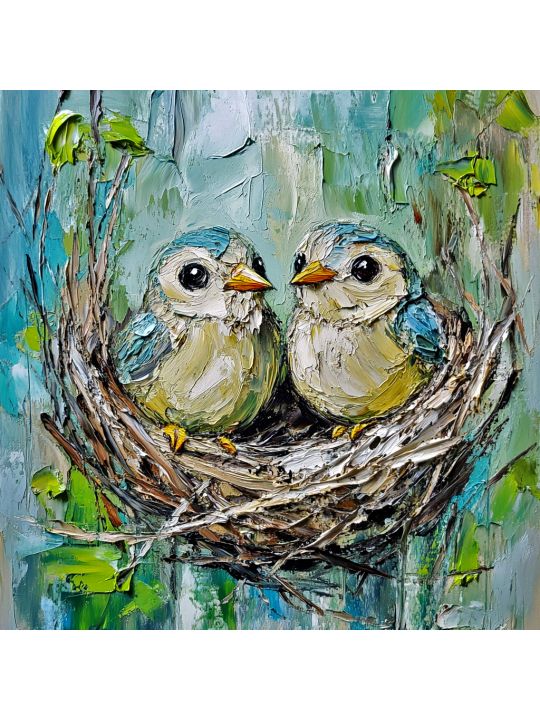 Алмазная мозаика без подрамника «Птенцы» 30x30 см