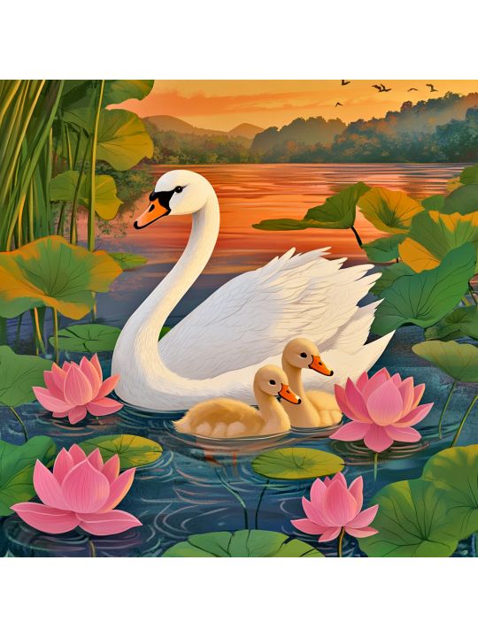 Алмазная мозаика без подрамника «Лебеди» 40x40 см