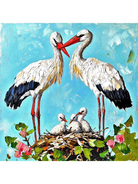 Алмазная мозаика без подрамника «Аисты» 70x70 см