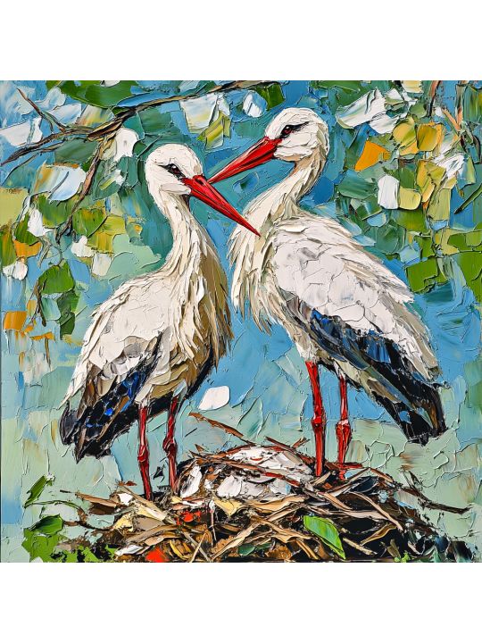 Алмазная мозаика без подрамника «Аисты» 40x40 см