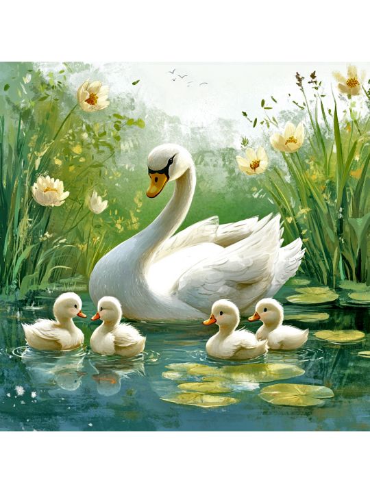 Алмазная мозаика без подрамника «Лебеди» 30x30 см