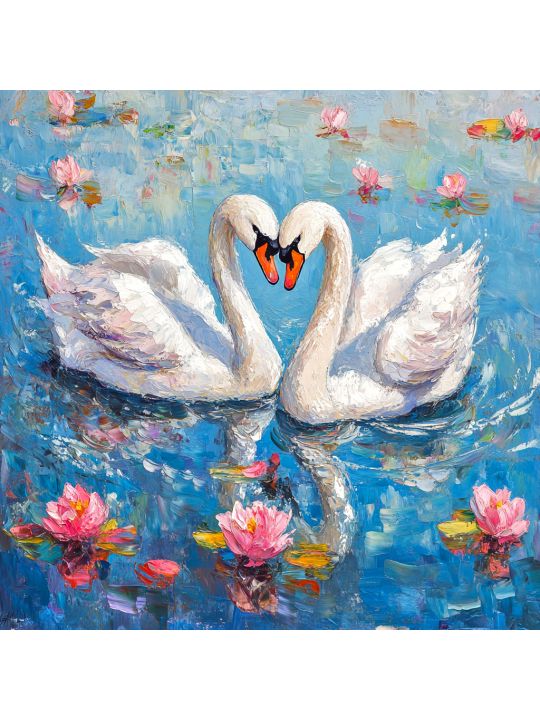Алмазная мозаика без подрамника «Лебеди» 40x40 см