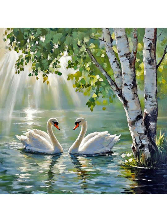 Алмазная мозаика без подрамника «Лебеди» 40x40 см