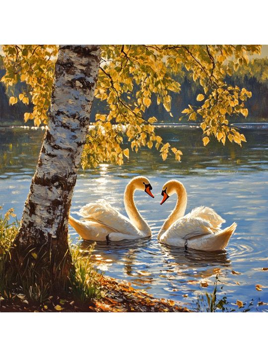 Алмазная мозаика без подрамника «Лебеди» 40x40 см