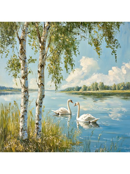 Алмазная мозаика без подрамника «Лебеди» 50x50 см