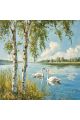 Алмазная мозаика без подрамника «Лебеди» 40x40 см