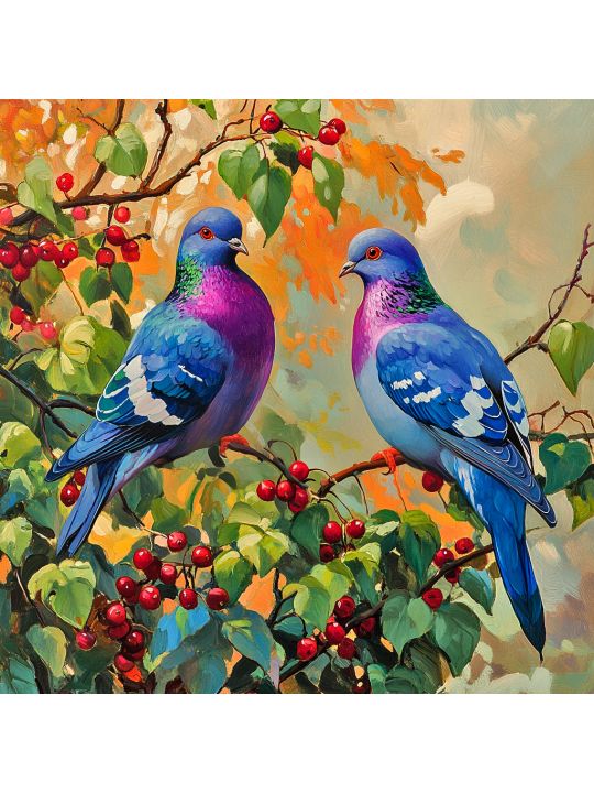 Алмазная мозаика без подрамника «Голубки» 30x30 см