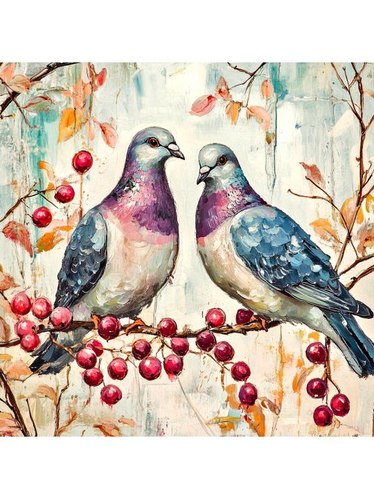 Алмазная мозаика без подрамника «Голубки» 40x40 см