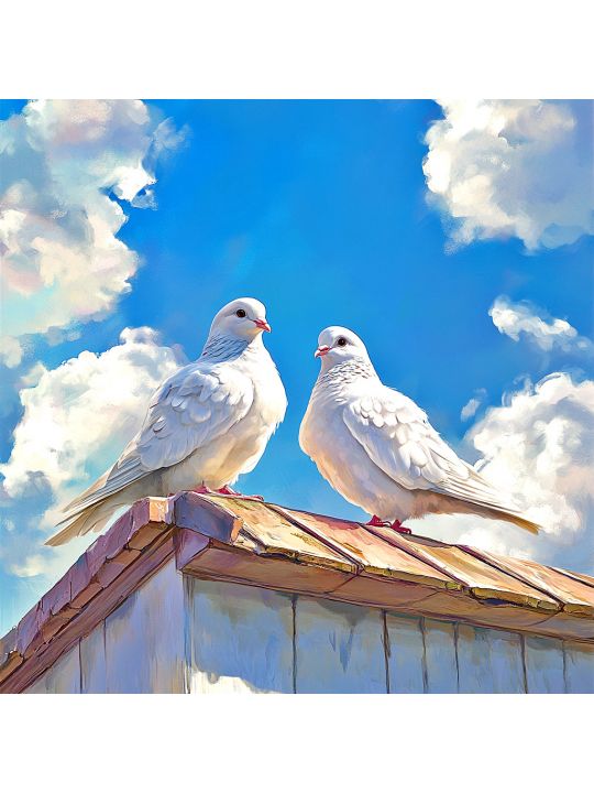 Алмазная мозаика без подрамника «Голубки» 70x70 см