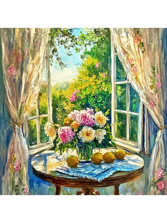 Алмазная мозаика без подрамника «Пионы» 100x100 см