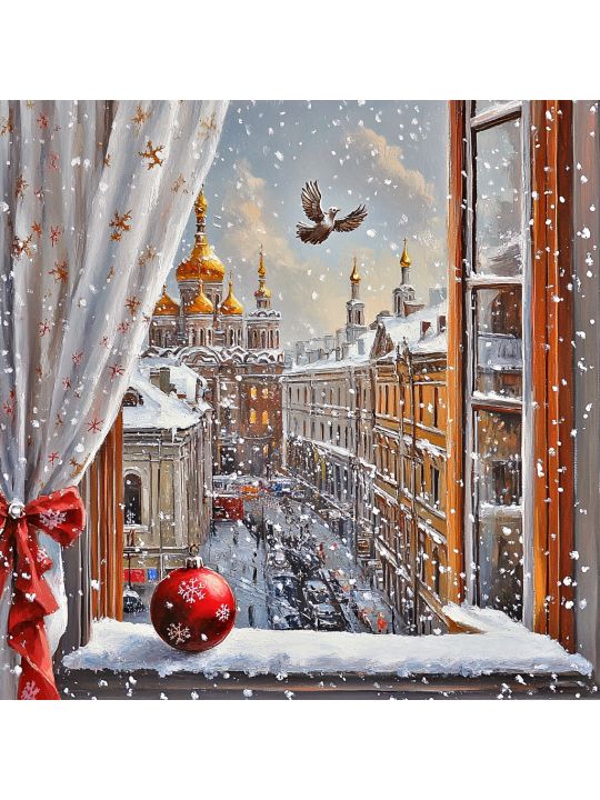 Алмазная мозаика без подрамника «Новогодняя пора» 40x40 см