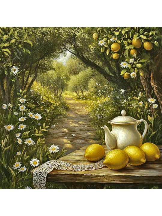 Алмазная мозаика без подрамника «Лимонная аллея» 30x30 см