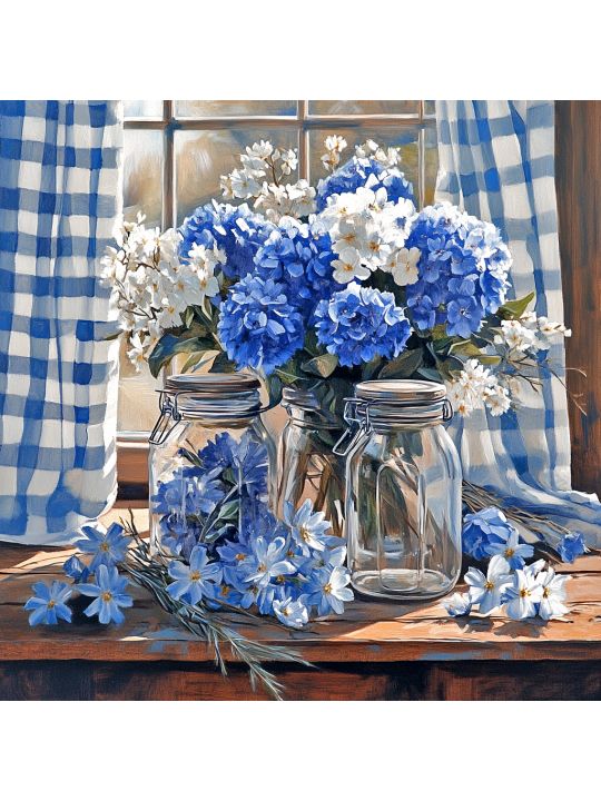 Алмазная мозаика без подрамника «Гортензии» 70x70 см