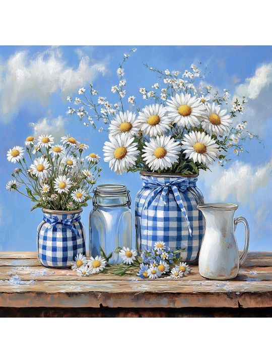 Алмазная мозаика без подрамника «Ваза ромашек» 40x40 см