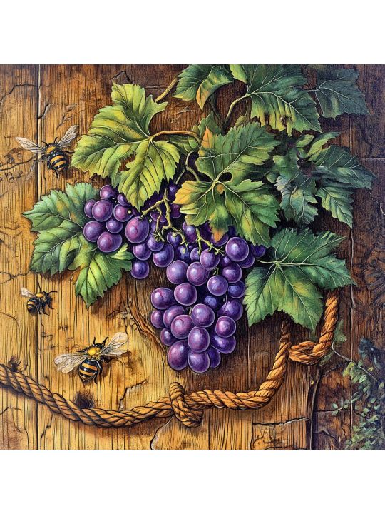 Алмазная мозаика без подрамника «Виноград» 40x40 см