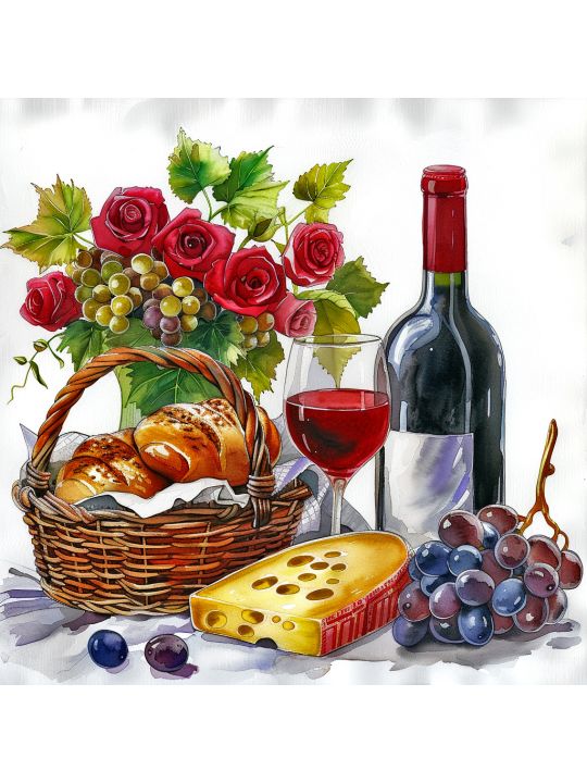 Алмазная мозаика без подрамника «Розовое вино» 40x40 см