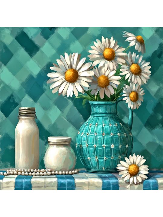 Алмазная мозаика без подрамника «Ромашки» 70x70 см