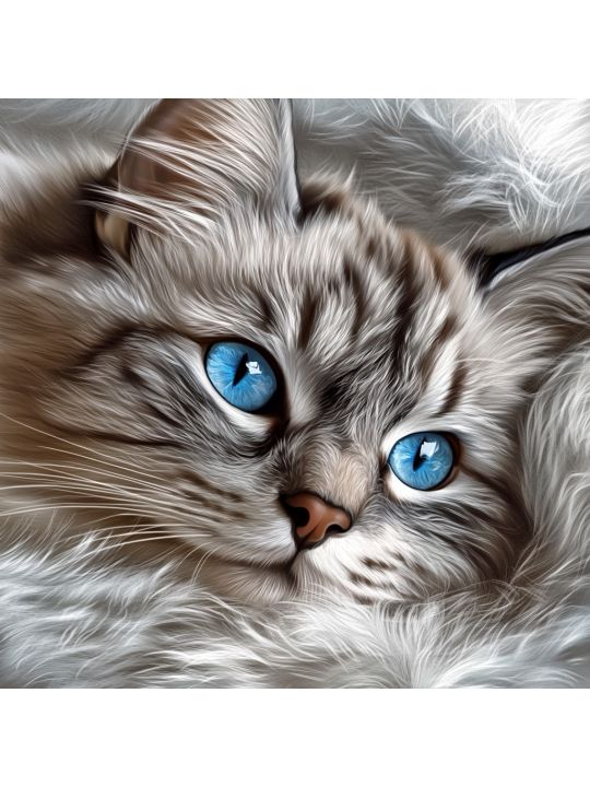 Алмазная мозаика без подрамника «Дымный кот» 30x30 см