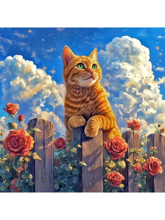 Алмазная мозаика без подрамника «Кот на заборе» 30x30 см