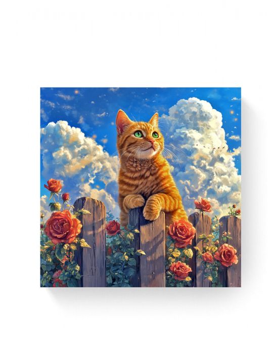 Алмазная мозаика на подрамнике «Кот на заборе» 40x40 см