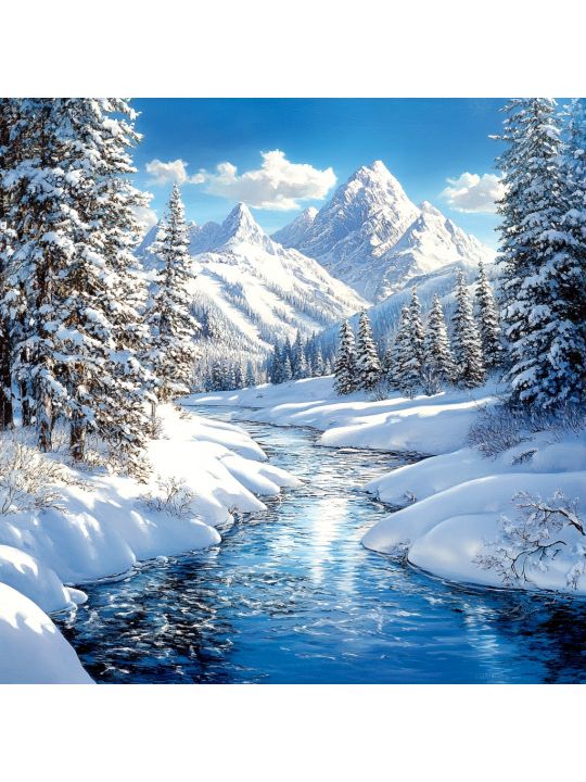 Алмазная мозаика без подрамника «Горная река» 40x40 см