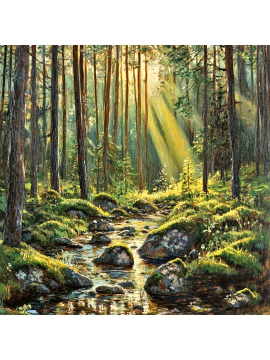 Алмазная мозаика без подрамника «Лесная река» 30x30 см