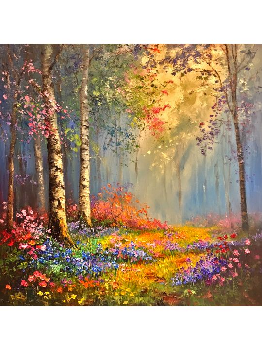 Алмазная мозаика без подрамника «Березы» 40x40 см