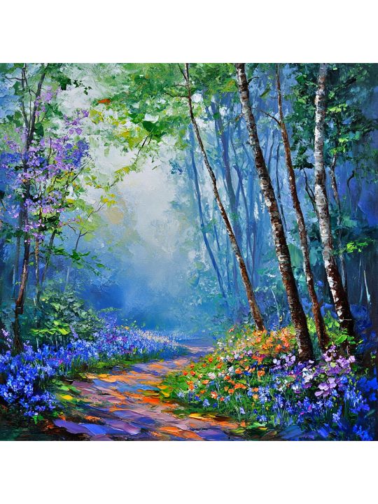 Алмазная мозаика без подрамника «Березы» 40x40 см