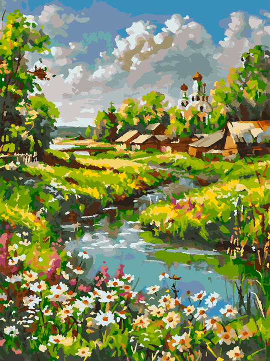 Картина по номерам без подрамника «Лето в селе» 70x50 см