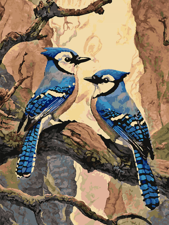 Картина по номерам без подрамника «Голубые сойки» 70x50 см