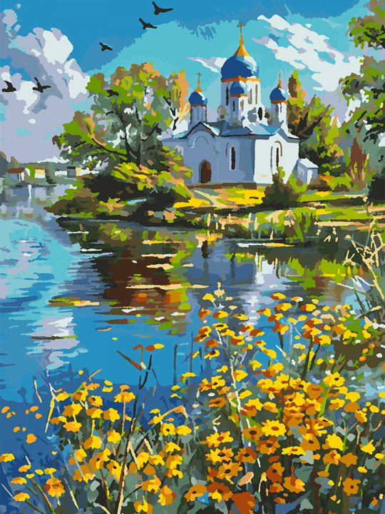 Картина по номерам без подрамника «Храм у воды» 70x50 см Картина по номерам без подрамника «Храм у воды» 70x50 см