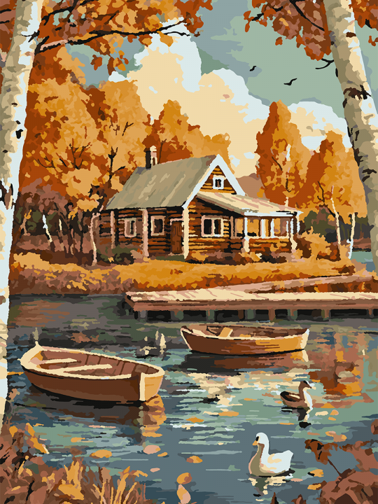 Картина по номерам без подрамника «Дом у реки» 70x50 см Картина по номерам без подрамника «Дом у реки» 70x50 см