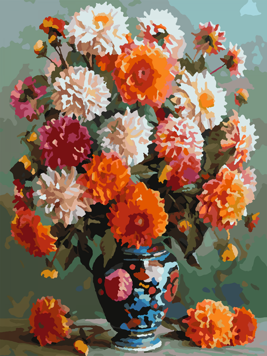 Картина по номерам без подрамника «Георгины» 25x20 см