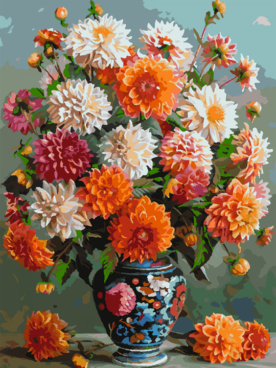 Картина по номерам без подрамника «Георгины» 70x50 см