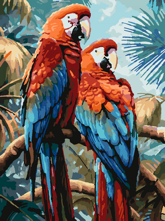 Картина по номерам без подрамника «Попугаи Ара» 25x20 см Картина по номерам без подрамника «Попугаи Ара» 25x20 см