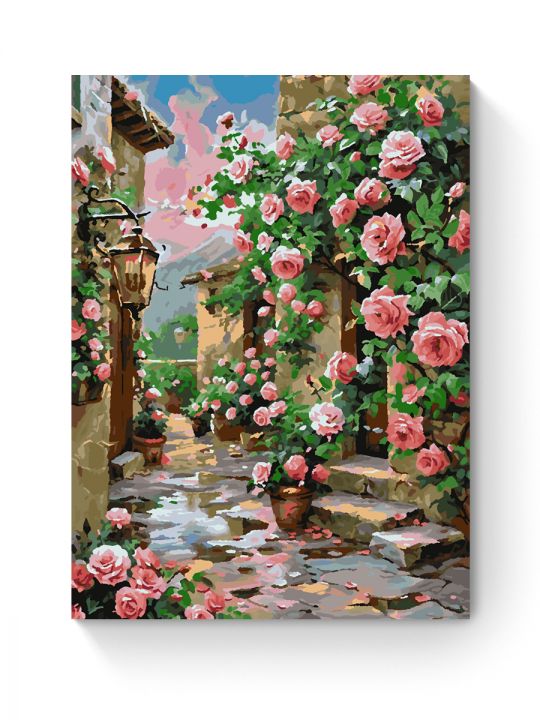 Картина по номерам на подрамнике «Улочка роз» 70x50 см Картина по номерам на подрамнике «Улочка роз» 70x50 см