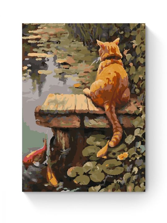 Картина по номерам на подрамнике «Котик рыболов» 25x20 см