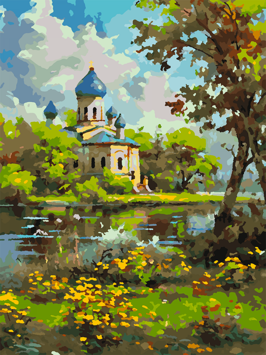 Картина по номерам без подрамника «Храм у реки» 35x25 см Картина по номерам без подрамника «Храм у реки» 35x25 см