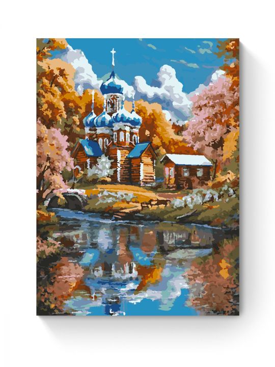 Картина по номерам на подрамнике «Храм у реки» 35x25 см