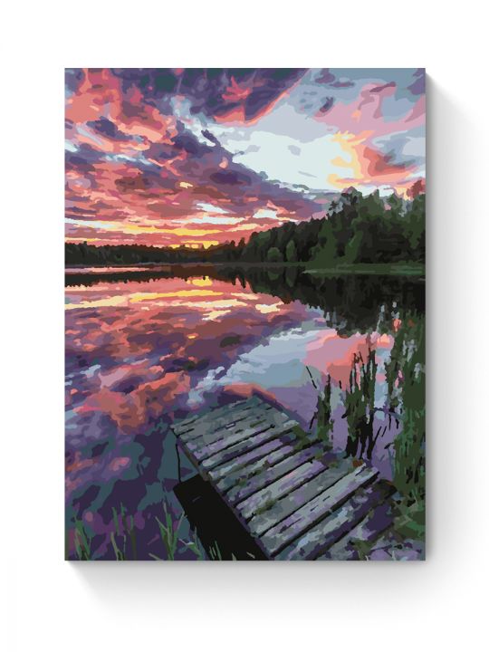 Картина по номерам на подрамнике «Закат на реке» 35x25 см
