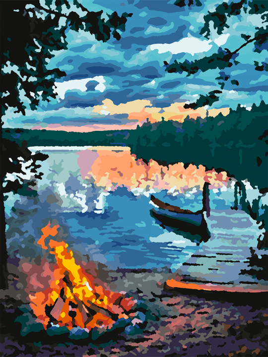 Картина по номерам без подрамника «Костер у реки» 25x20 см Картина по номерам без подрамника «Костер у реки» 25x20 см