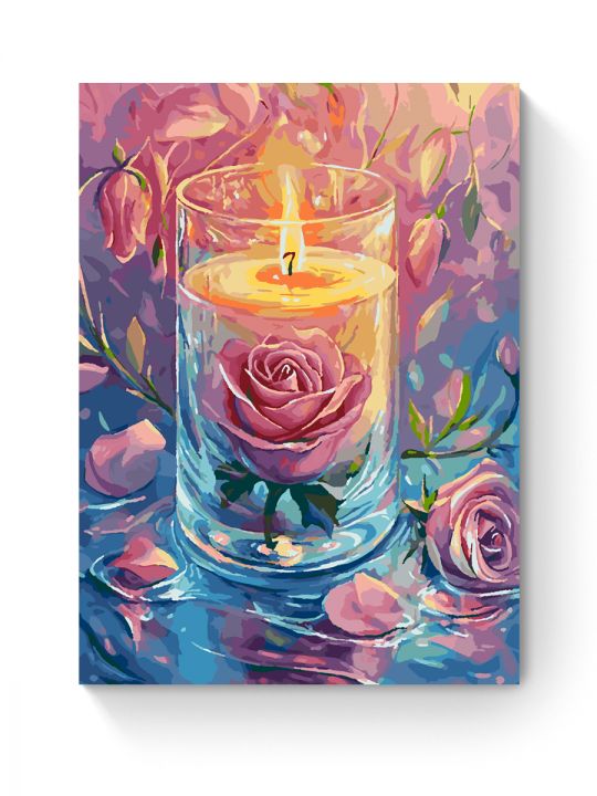 Картина по номерам на подрамнике «Свеча и роза» 70x50 см
