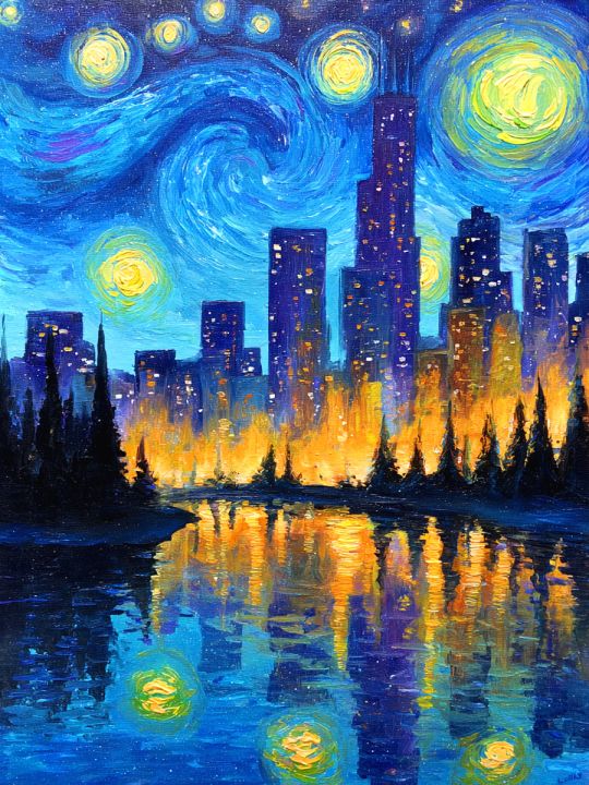 Картина интерьерная «Город Гога» холст 25x35 см